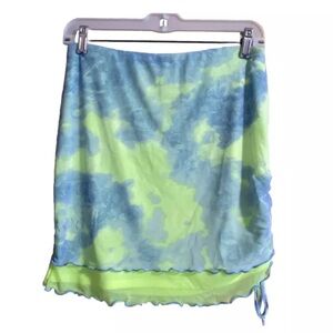 NEW Wild Fable Mesh Side Ruched Mini Skirt Neon Green Sz Medium Layered NWOT